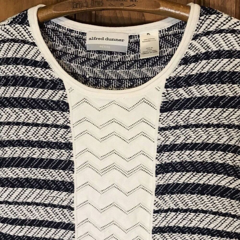 Alfred Dunner Womens PL Pullover Short Sleeve Scoop Neck Sweater Stripe Knit Top